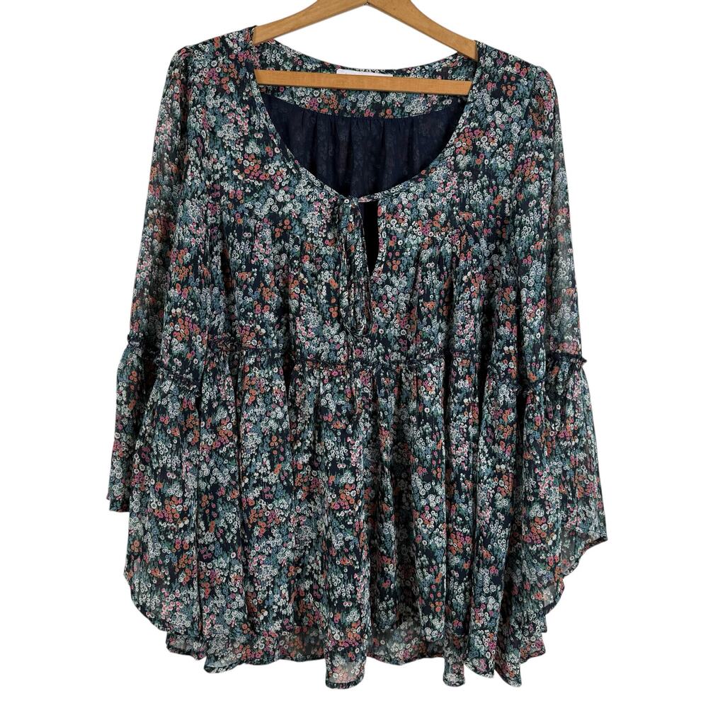 Izzy & Lola Babydoll Top Size Large Floral Feminine Flowy Romantic Boho Hippie